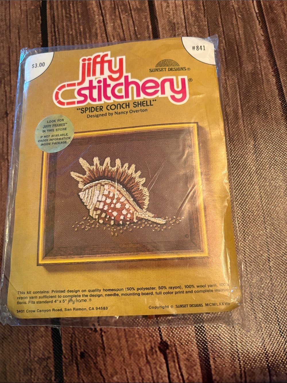 Unopened Vintage (1977) Jiffy Stitchery Spider Conch Shell Wall Art Kit
